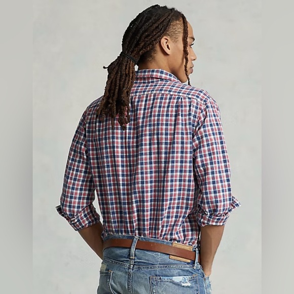 Polo Country Ralph Lauren Men’s Large Classic Fit Indigo Plaid Camp Shirt Casual - Picture 15 of 16